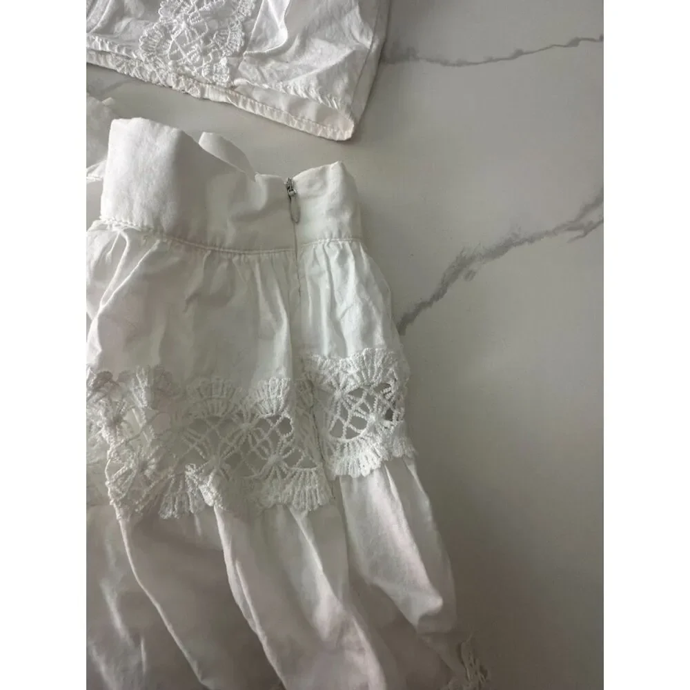 Shein Teen Girls Ruffle Trim Lace Crop Top & Skirt Cotton 12-13Y